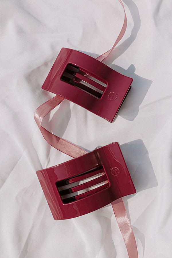 Flat Medium Rectangle Hair Claw Clip in Berry Product Image