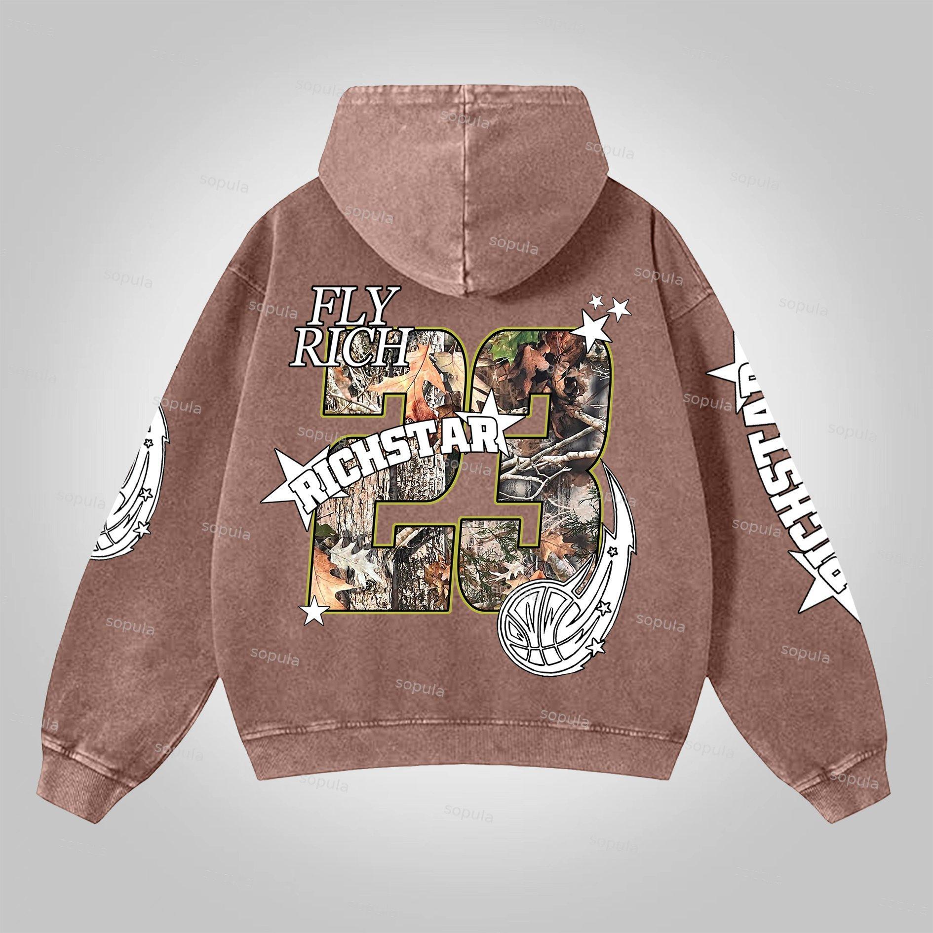 Sopula Relaxed Vintage Graphic Acid Washed Oversized Zip-Up Hoodie Product Image