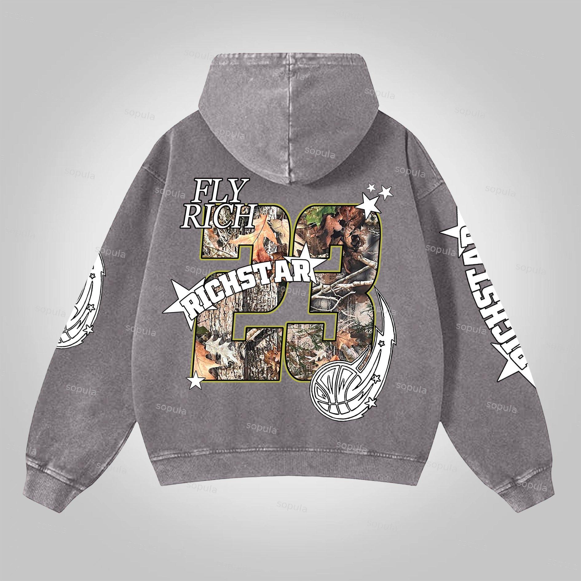 Sopula Relaxed Vintage Graphic Acid Washed Oversized Zip-Up Hoodie Product Image