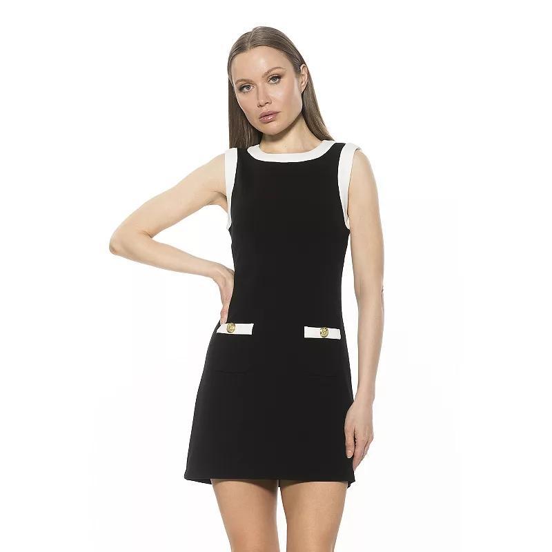 Women's ALEXIA ADMOR Piper Contrast Crewneck Shift Mini Dress, Size: Medium, Ivory Product Image