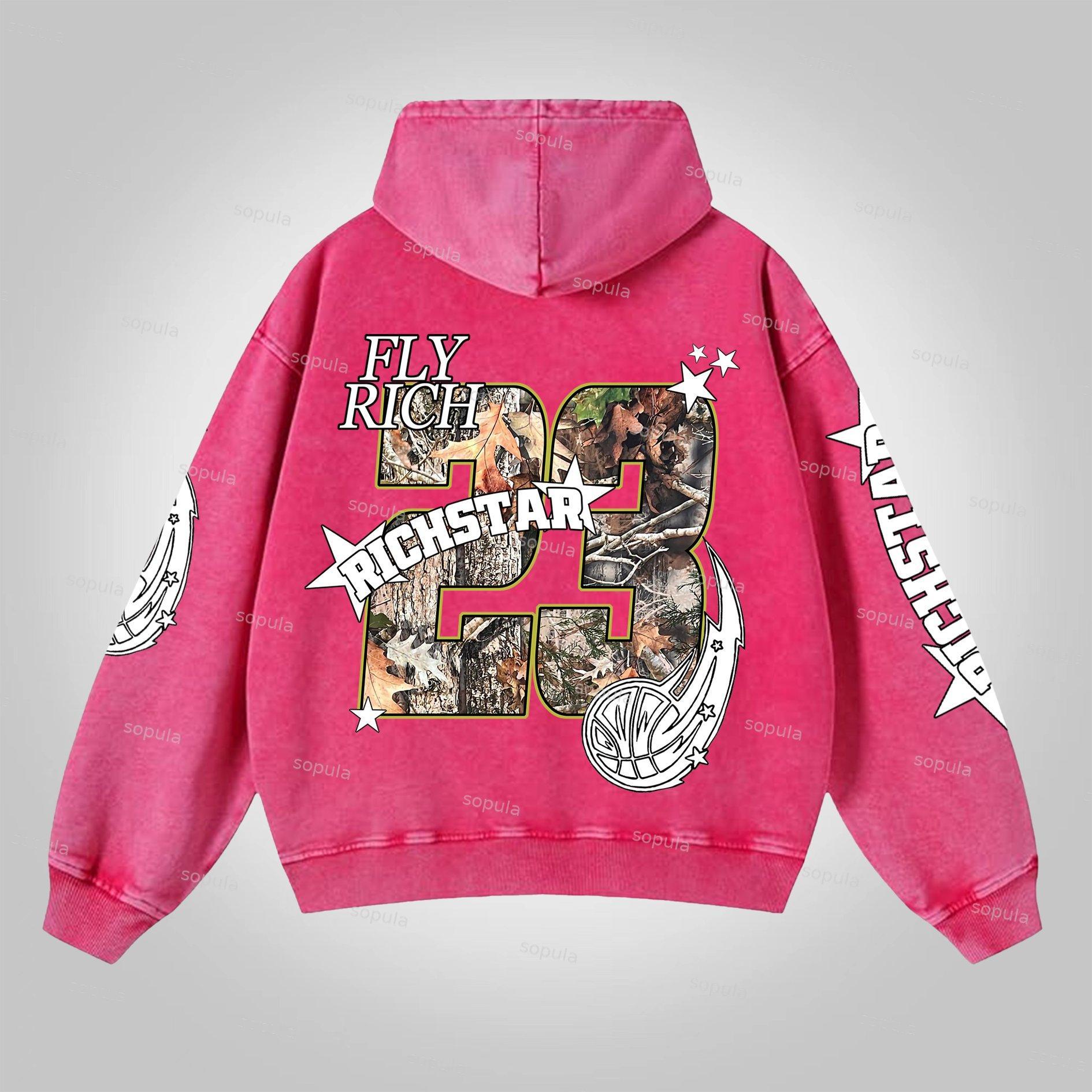 Sopula Relaxed Vintage Graphic Acid Washed Oversized Zip-Up Hoodie Product Image