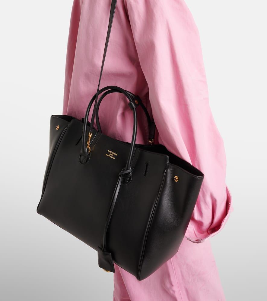 BALENCIAGA Women Black Leather Mini Carry All Hampton Shopping Bag Product Image