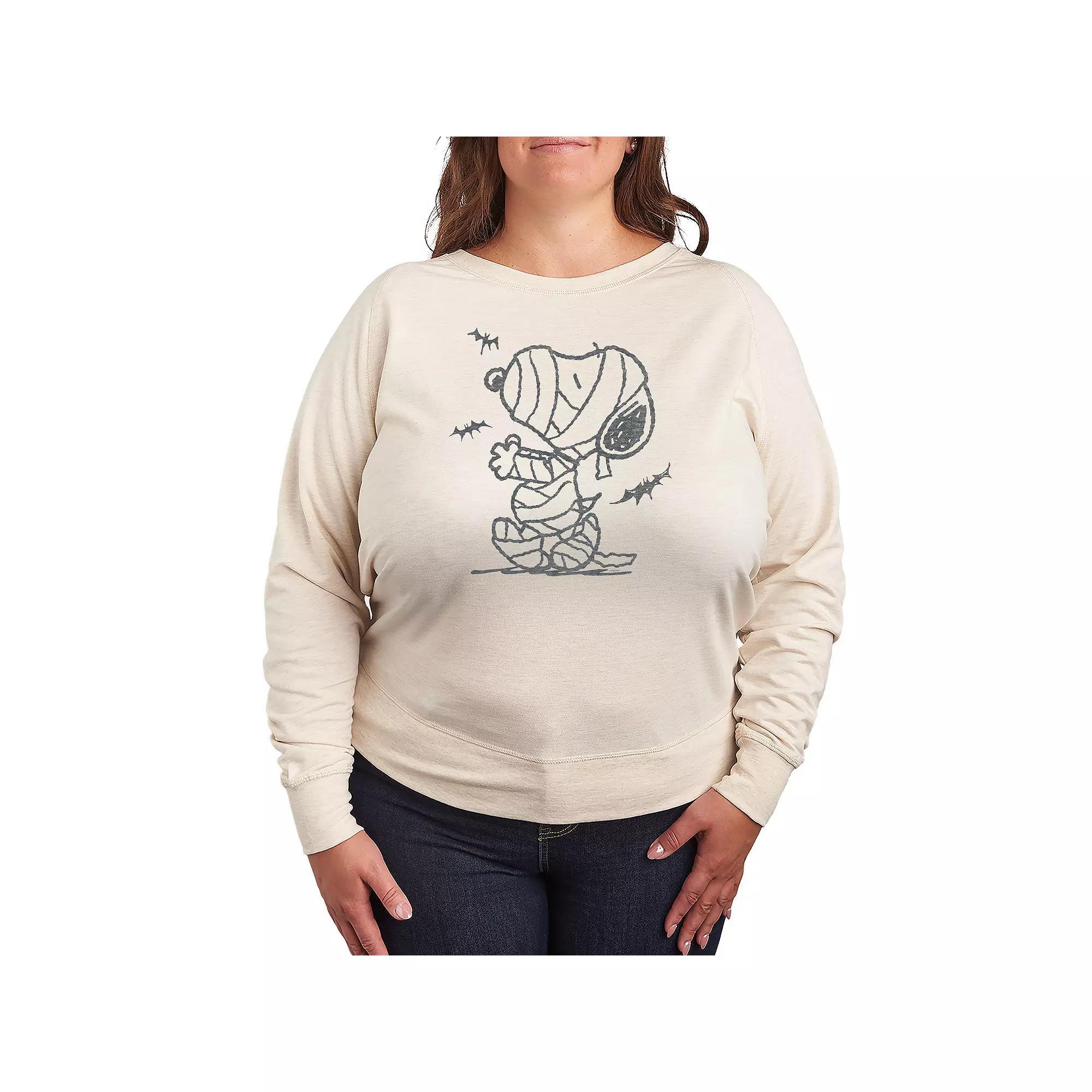 Plus Size Peanuts Snoopy Mummy Halloween Bats French Terry Long Sleeve Tee, Womens Product Image