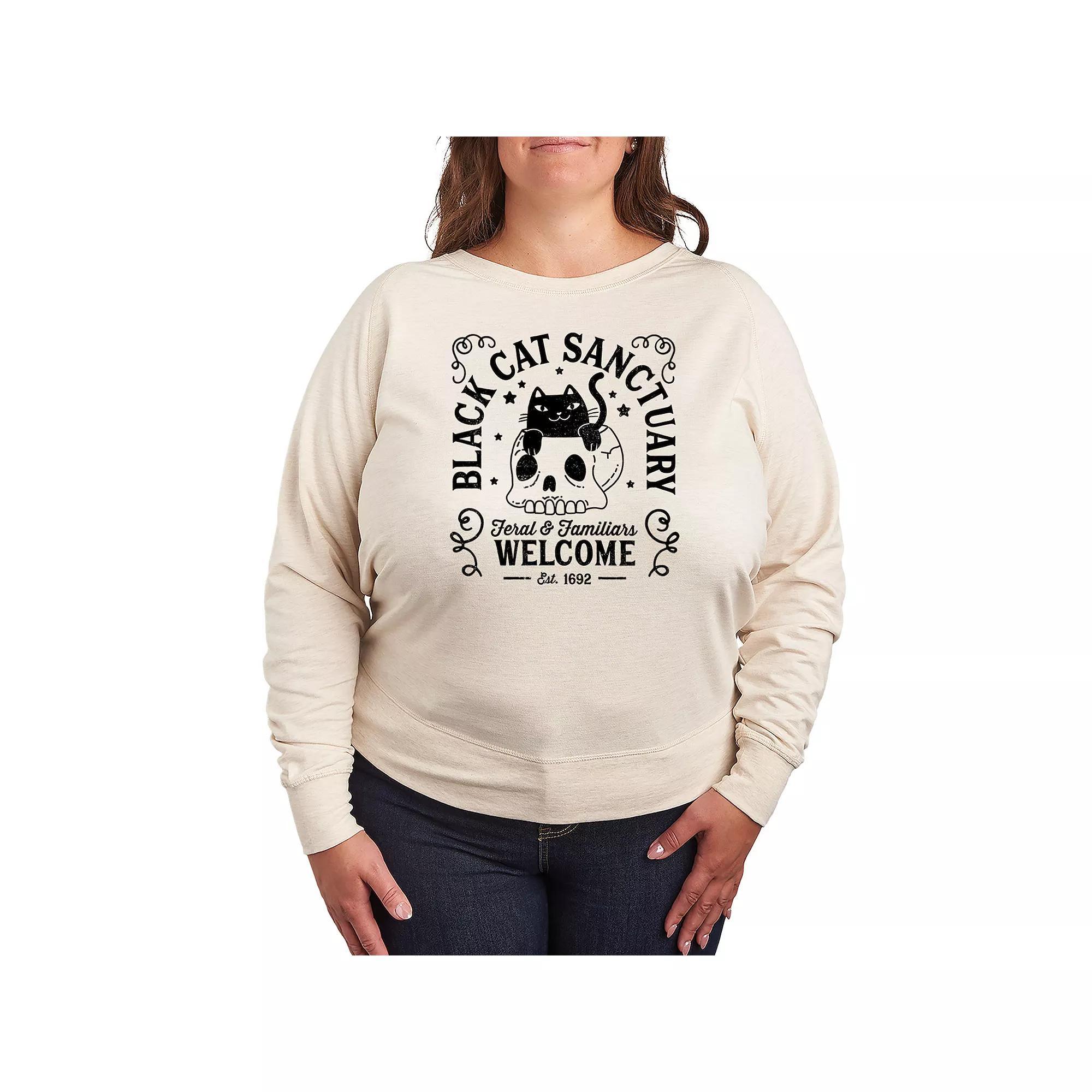 Plus Size Black Cat Sanctuary French Terry Long Sleeve Tee, Women's, Size: 4XL, Grey Green Product Image
