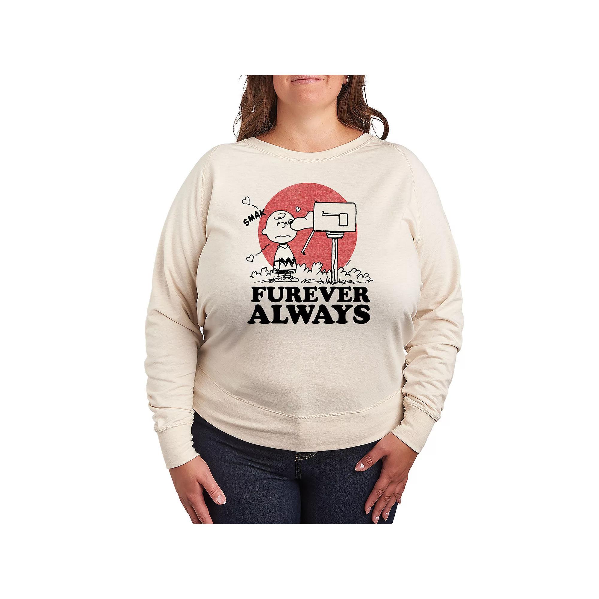 Disneys Mickey Mouse Plus Size Badge French Terry Long Sleeve Tee, Womens Beigh Green Product Image
