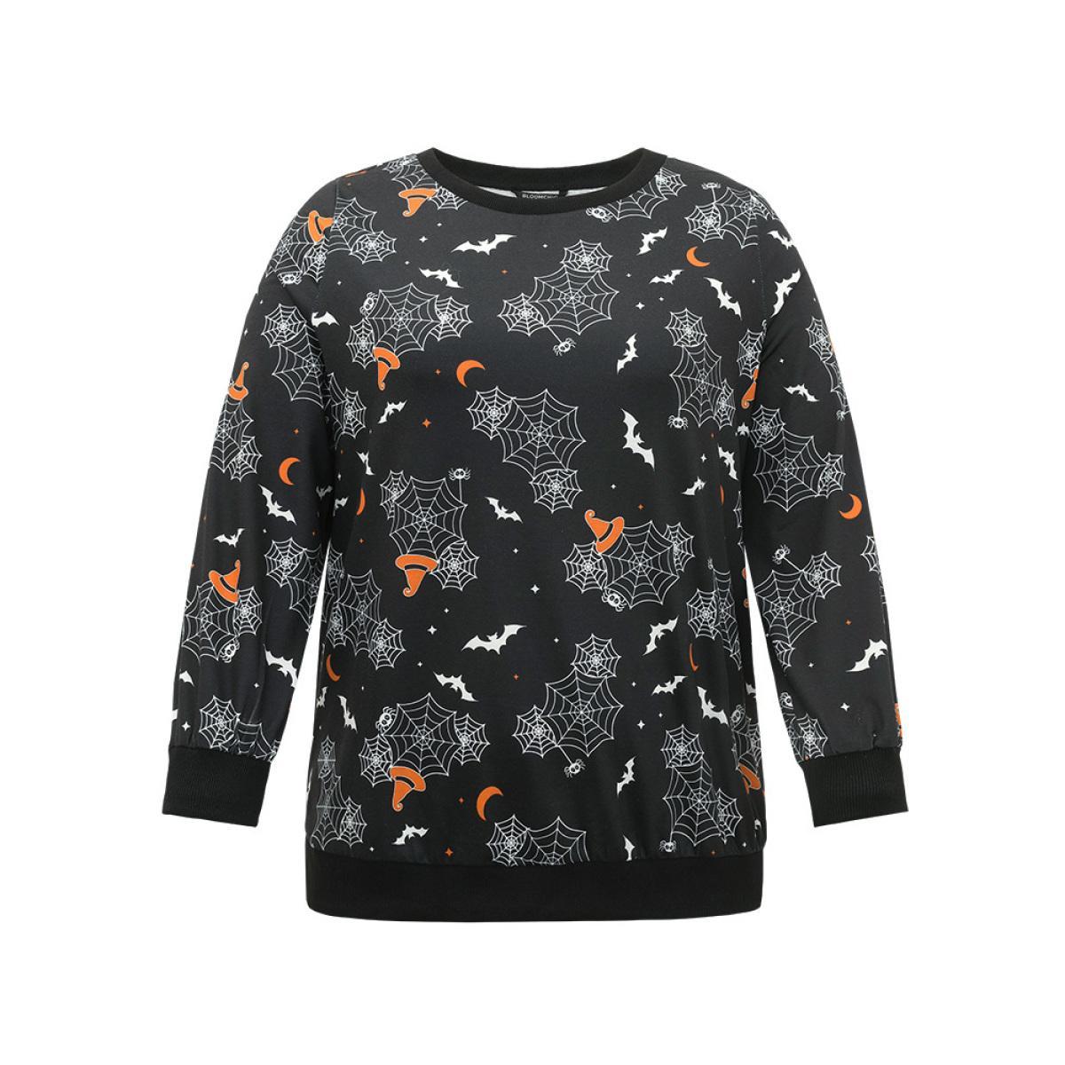 Plus Size Halloween Print Elastic Cuffs Round Neck Sweatshirt Women Black Casual Elastic cuffs Round Neck Dailywear Sweatshirts BloomChic 14-16/1X Product Image