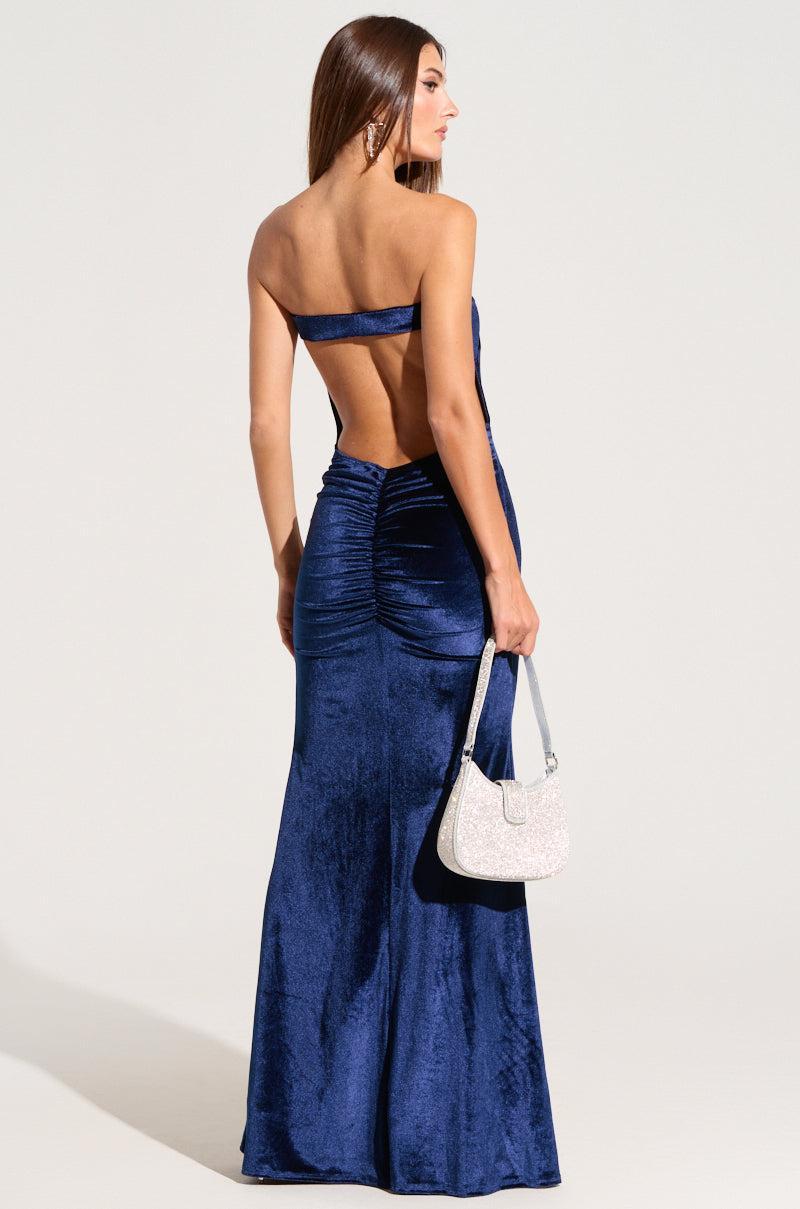 LOST YOUR CHANCE NAVY VELVET MAXI DRESS Product Image