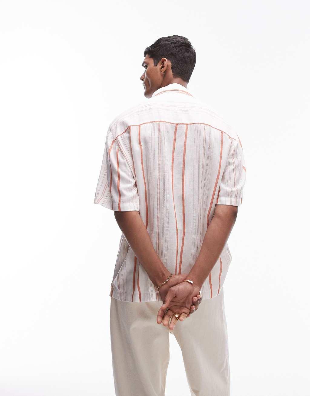 Topman short sleeve textured striped shirt in red Product Image