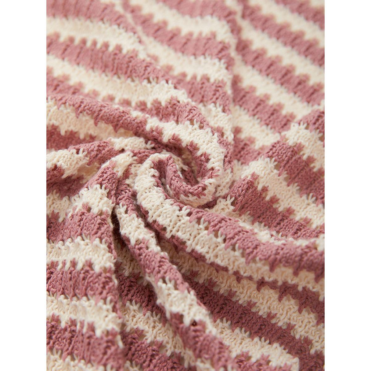 Plus Size Striped Button Through Cut Out Cardigan DustyPink Women Casual Loose Long Sleeve Dailywear Cardigans BloomChic 18-20/2X Product Image