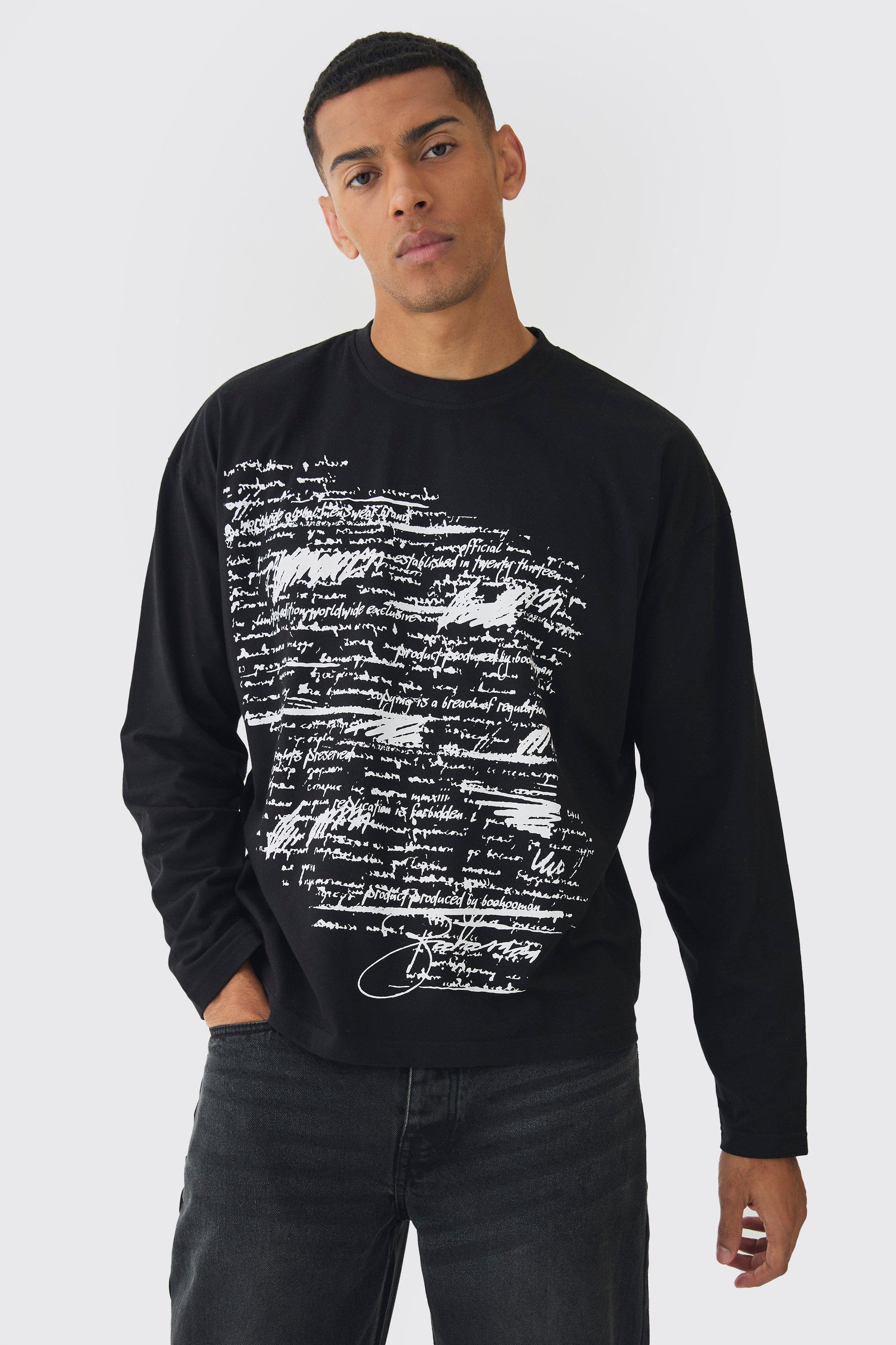 Mens Oversized Boxy Large Scale Print Long Sleeve T-Shirt - Green Product Image