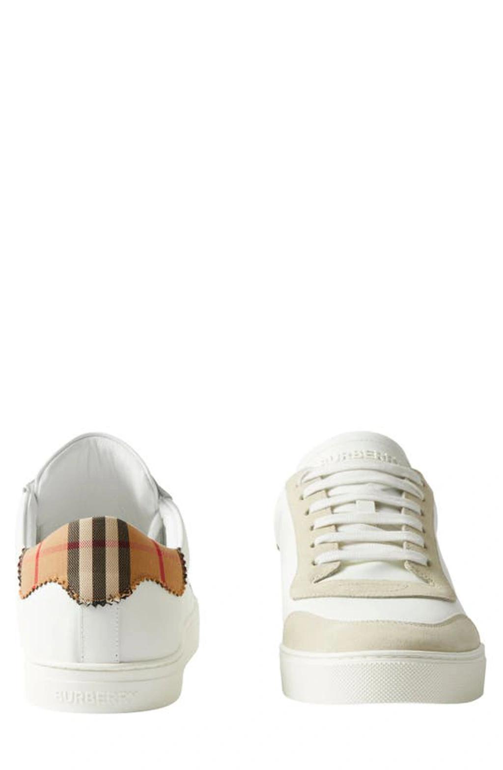 BURBERRY Checked-panel Leather Trainers In Neutral White Product Image