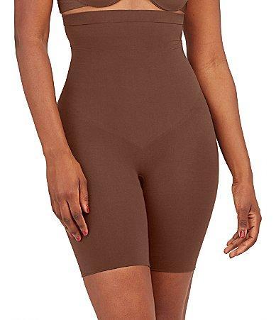 Spanx Everyday Seamless Shaping High-Waisted Mid-Thigh Shorts in beige Product Image