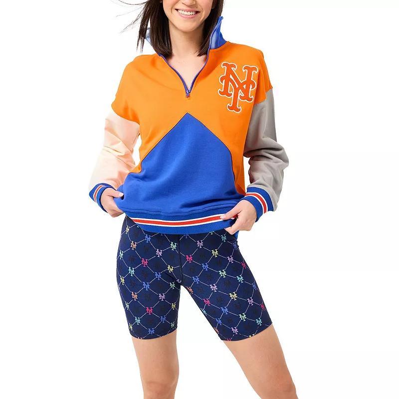 Women's Terez Orange/Blue New York Mets Classic Colorblock Quarter-Zip Sweatshirt, Size: Medium Product Image