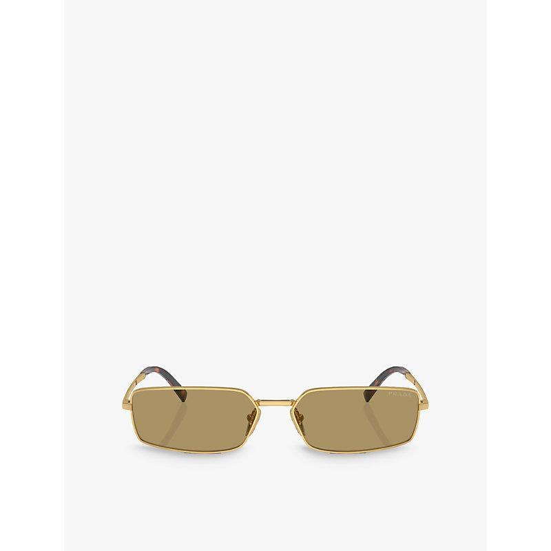 PRADA Womens Gold Pra60s Rectangle-frame Metal Sunglasses Product Image