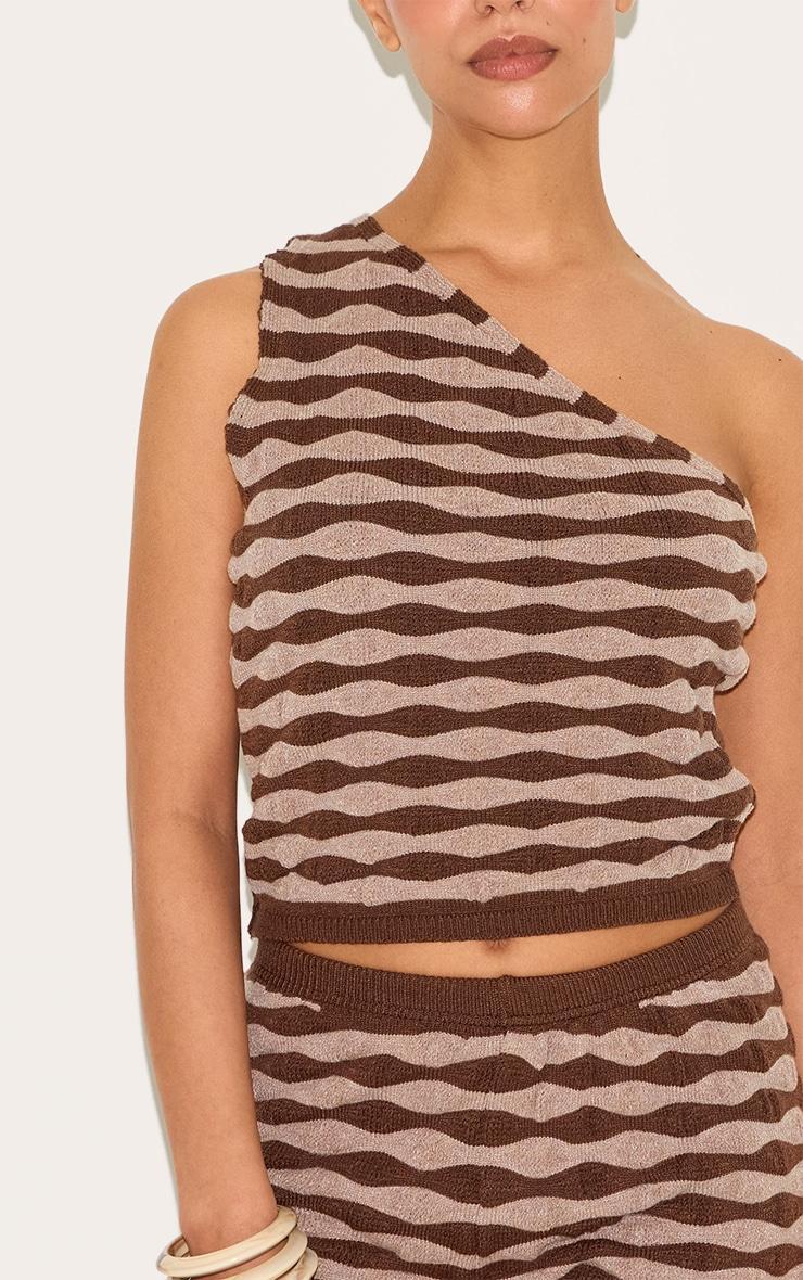 Petite Chocolate Knitted One Shoulder Striped Long Fitted Top Product Image