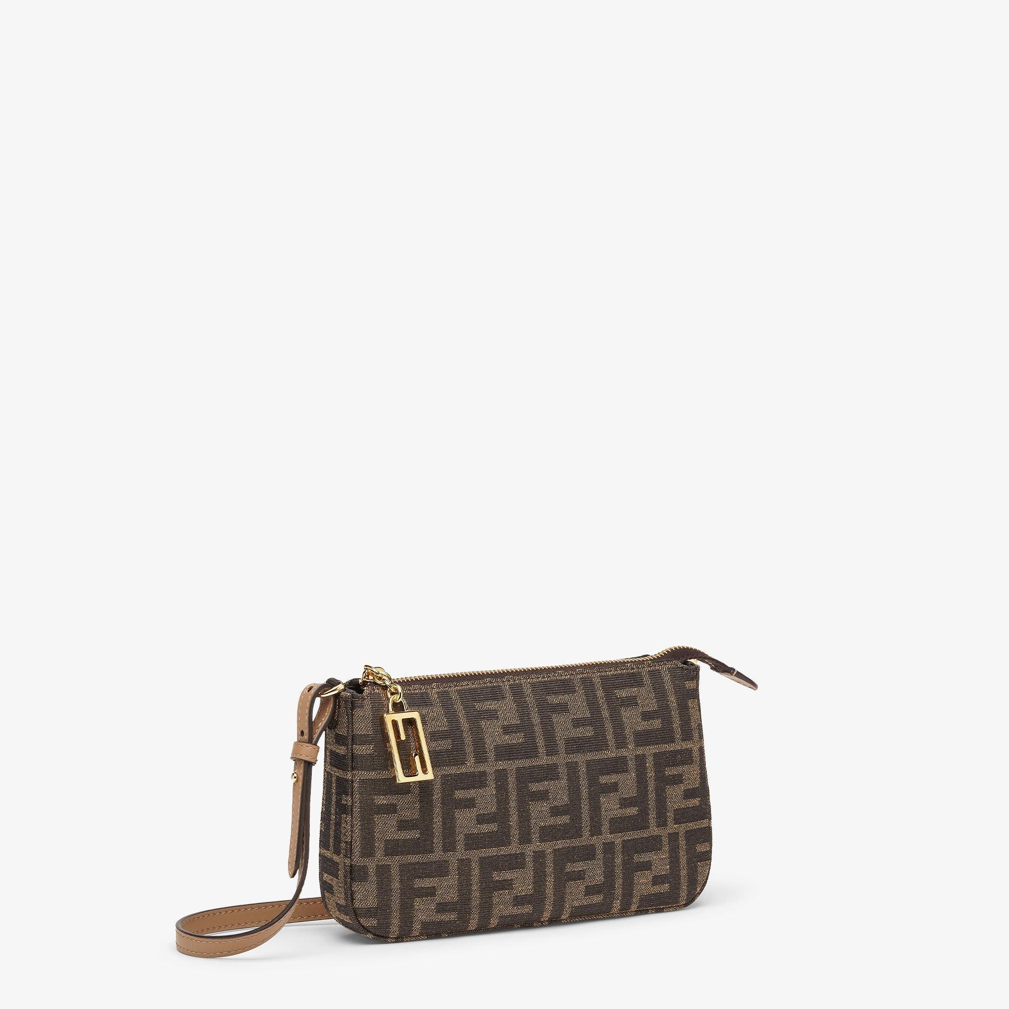 Baguette PouchBrown jacquard FF fabric clutch with chain Product Image