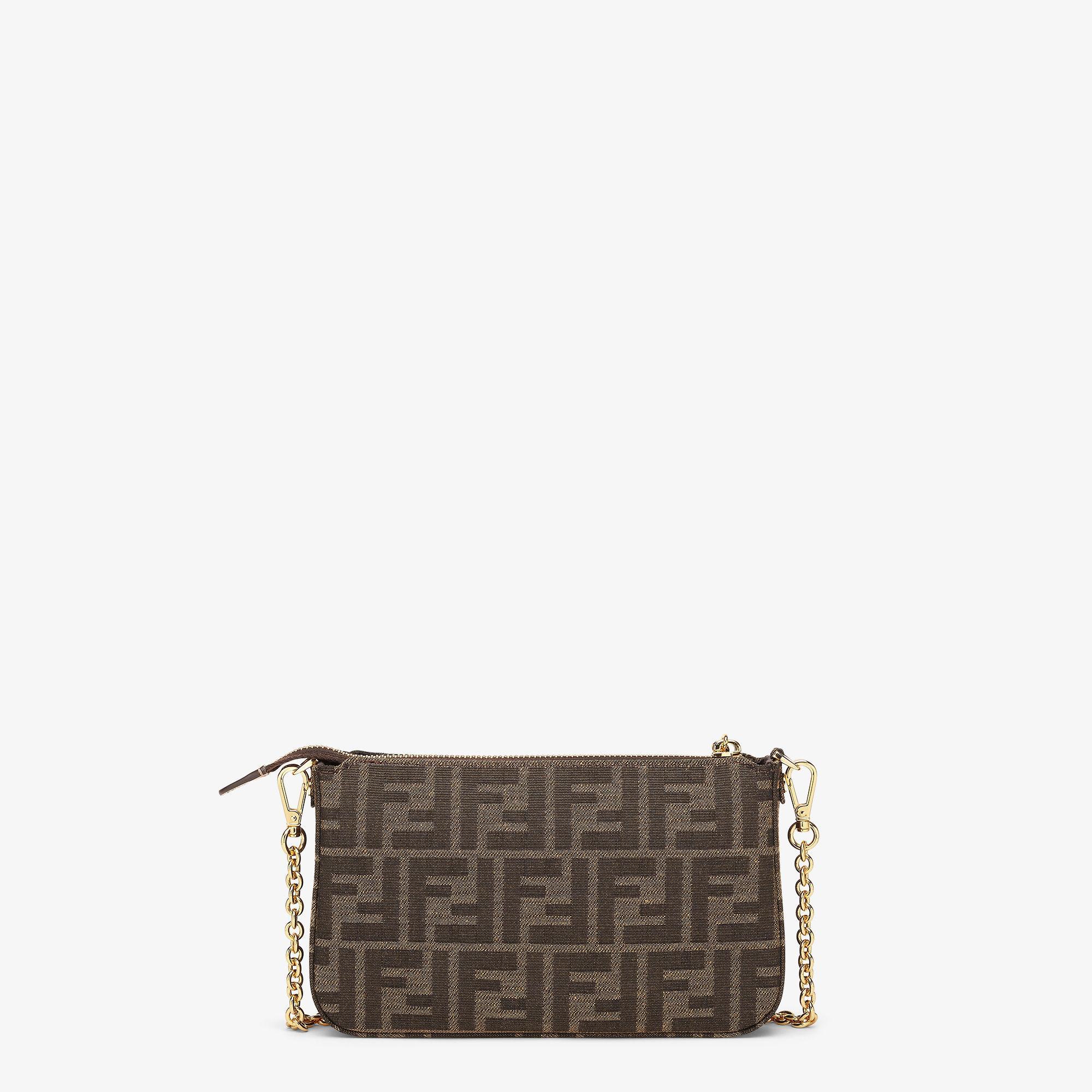 Baguette PouchBrown jacquard FF fabric clutch with chain Product Image