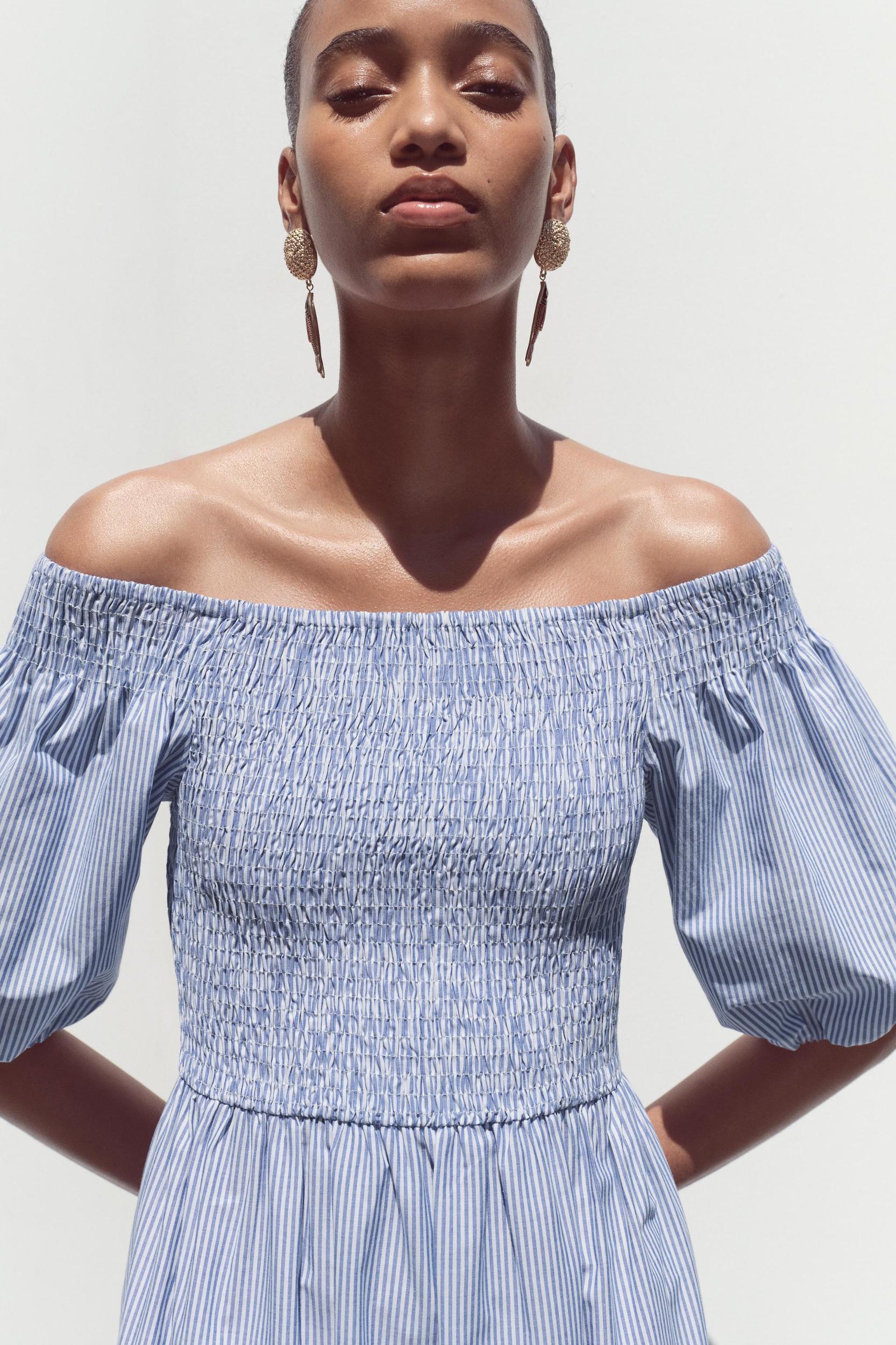 STRIPED EMBROIDERED MIDI DRESS Product Image