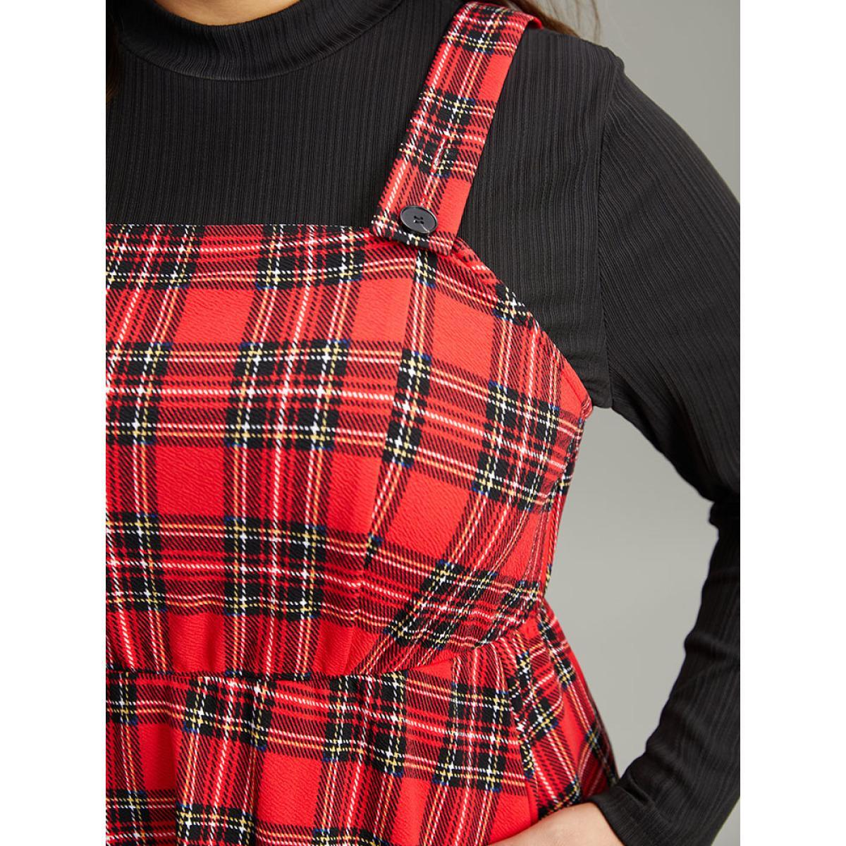 Plus Size Plaid Button Up Adjustable Straps Dress Red Women Casual Adjustable Straps Spaghetti Strap Sleeveless Curvy Midi Dress BloomChic 18-20/2X Product Image