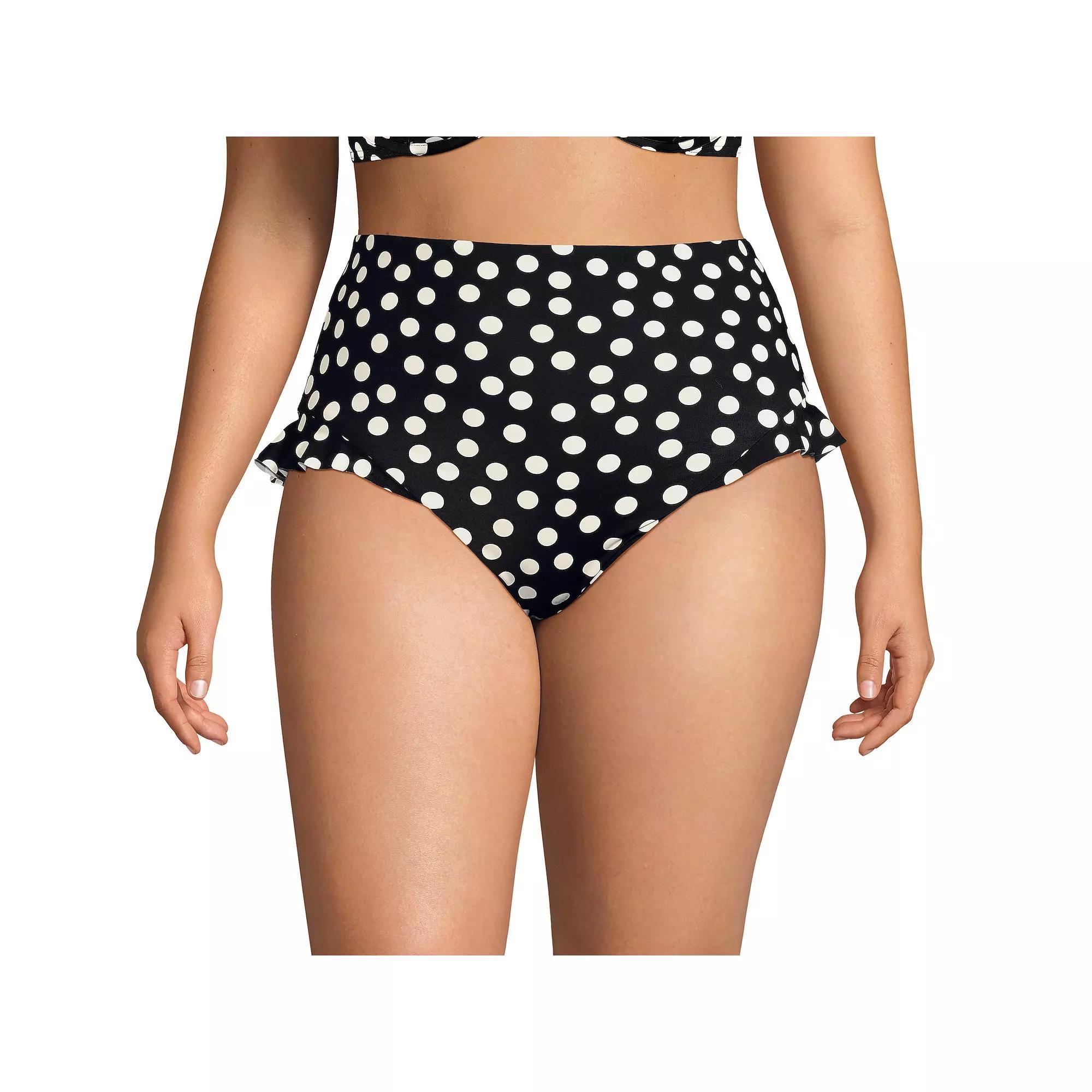 Plus Size Lands' End Ruffle High Waisted Swim Bottoms, Women's, Size: 16 W, Black White Dots Product Image