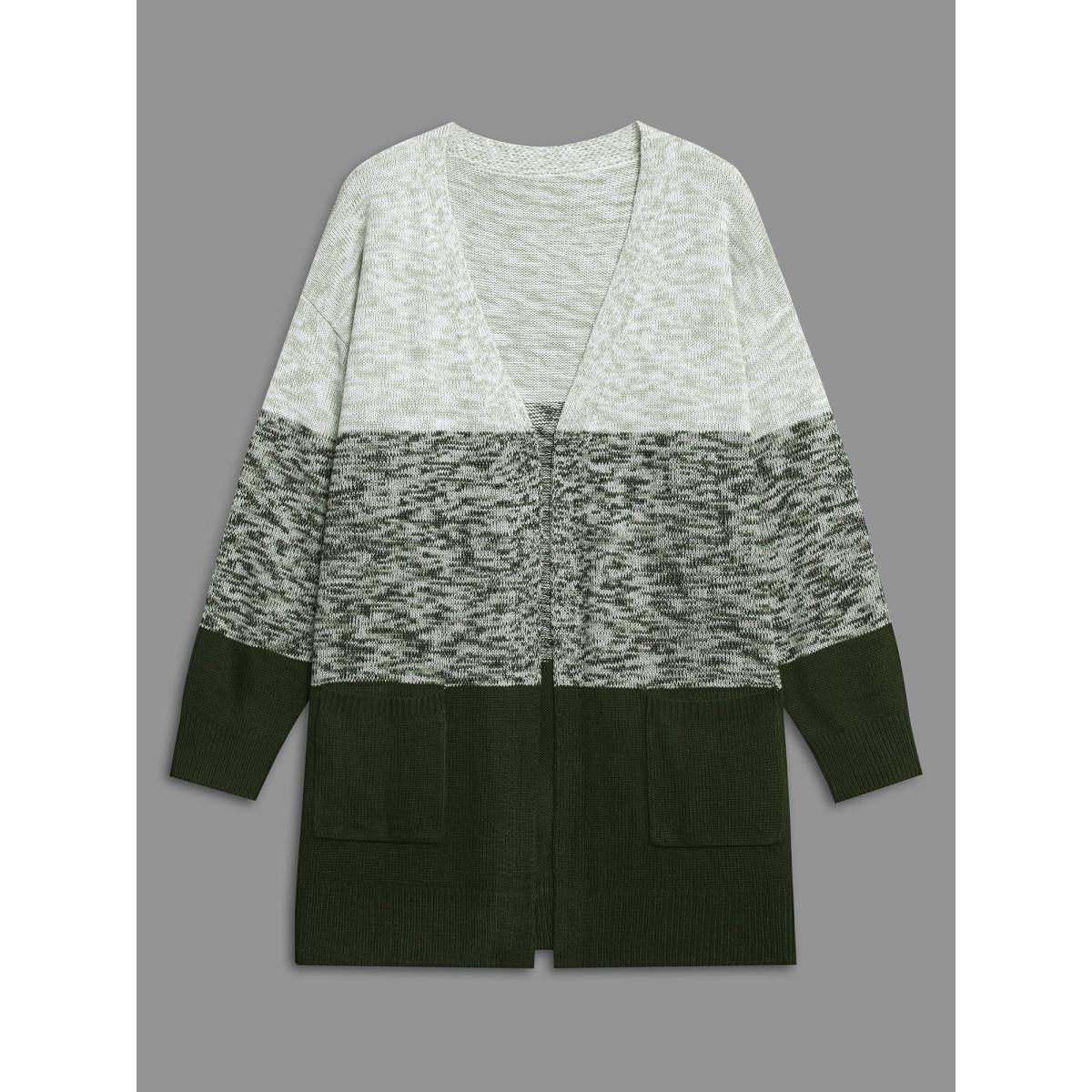 Plus Size Heather Colorblock Contrast Patched Pocket Cardigan ArmyGreen Women Casual Loose Long Sleeve Everyday Cardigans BloomChic 30/6X Product Image