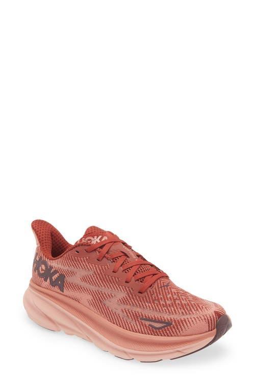 HOKA Womens Clifton 9 - Running Shoes Pink/Rust Product Image