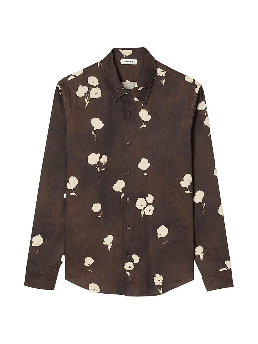 Mens Floral Print Linen Shirt Product Image