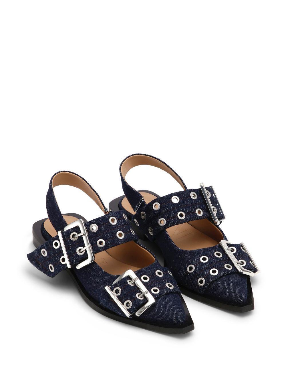 buckle-detail denim ballerina shoes Product Image