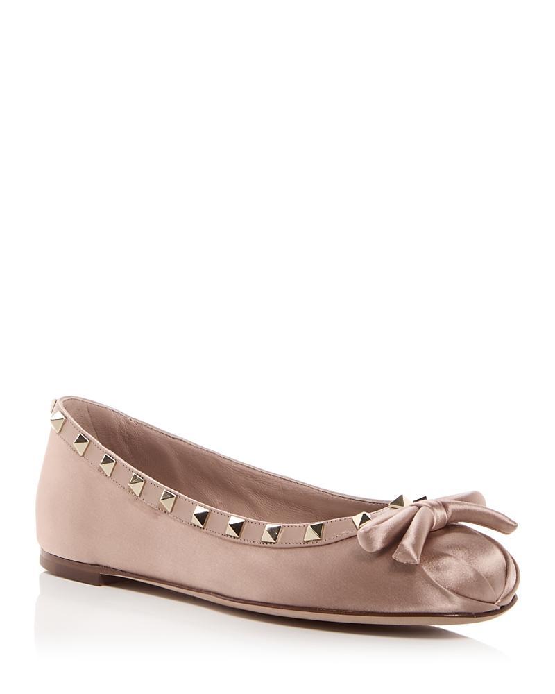 Rockstud Satin Bow Ballerina Flats Product Image