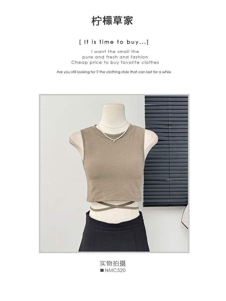Tie-Hem Crop Tank Top with Pad in 5 Colors Product Image