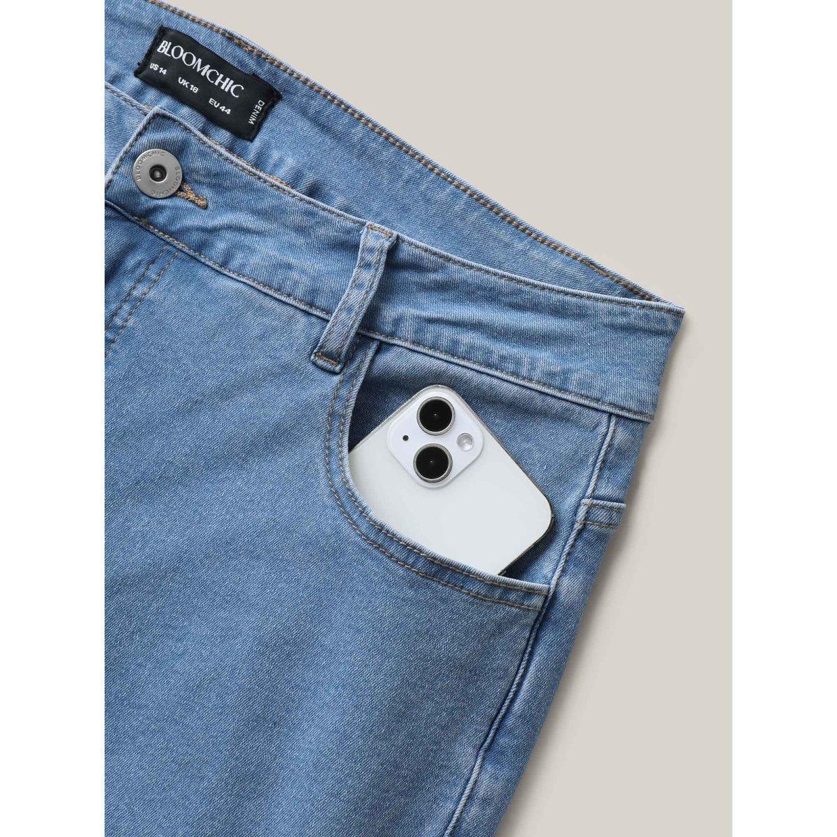 Plus Size Classic Skinny-Fit Mid Rise Jeans Women Denimblue Medium stretch Slanted pocket Jeans BloomChic 30/6X Product Image