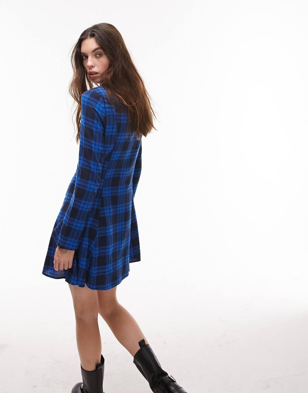 Topshop v neck brushed check mini shirt dress Product Image
