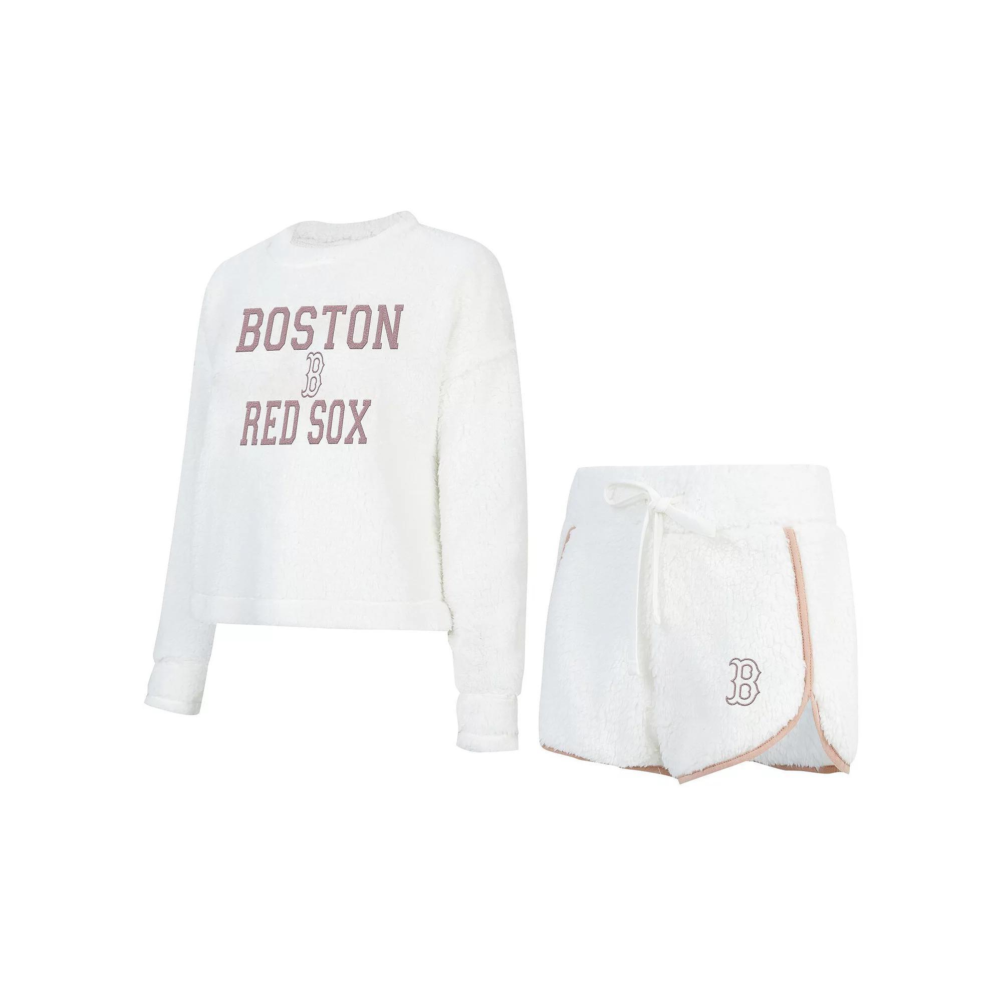 Women's Concepts Sport White Boston Red Sox Painter Sherpa Long Sleeve T-Shirt & Short Set, Size: Medium Product Image