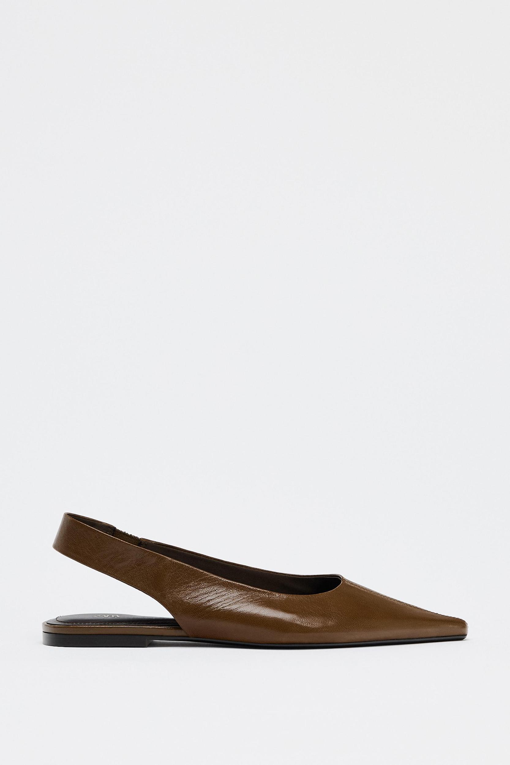 POINTED TOE LEATHER SLINGBACK FLATS Product Image