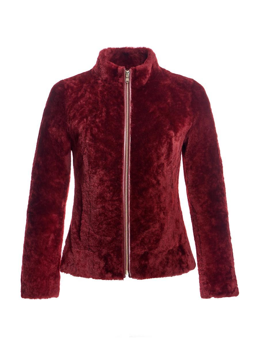 Womens Dyed Shearling Lamb Zipper Jacket Product Image