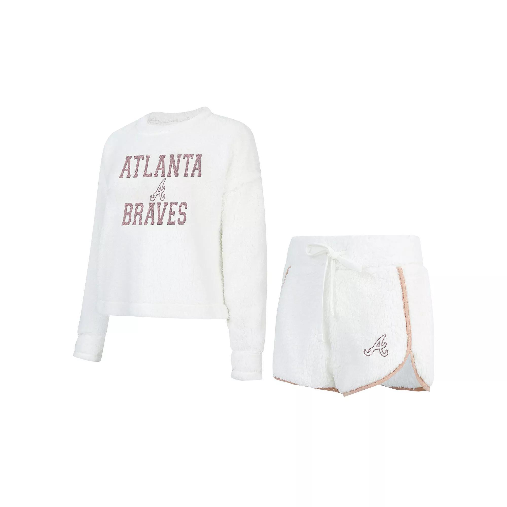 Women's Concepts Sport White Atlanta Braves Painter Sherpa Long Sleeve T-Shirt & Short Set, Size: XL Product Image