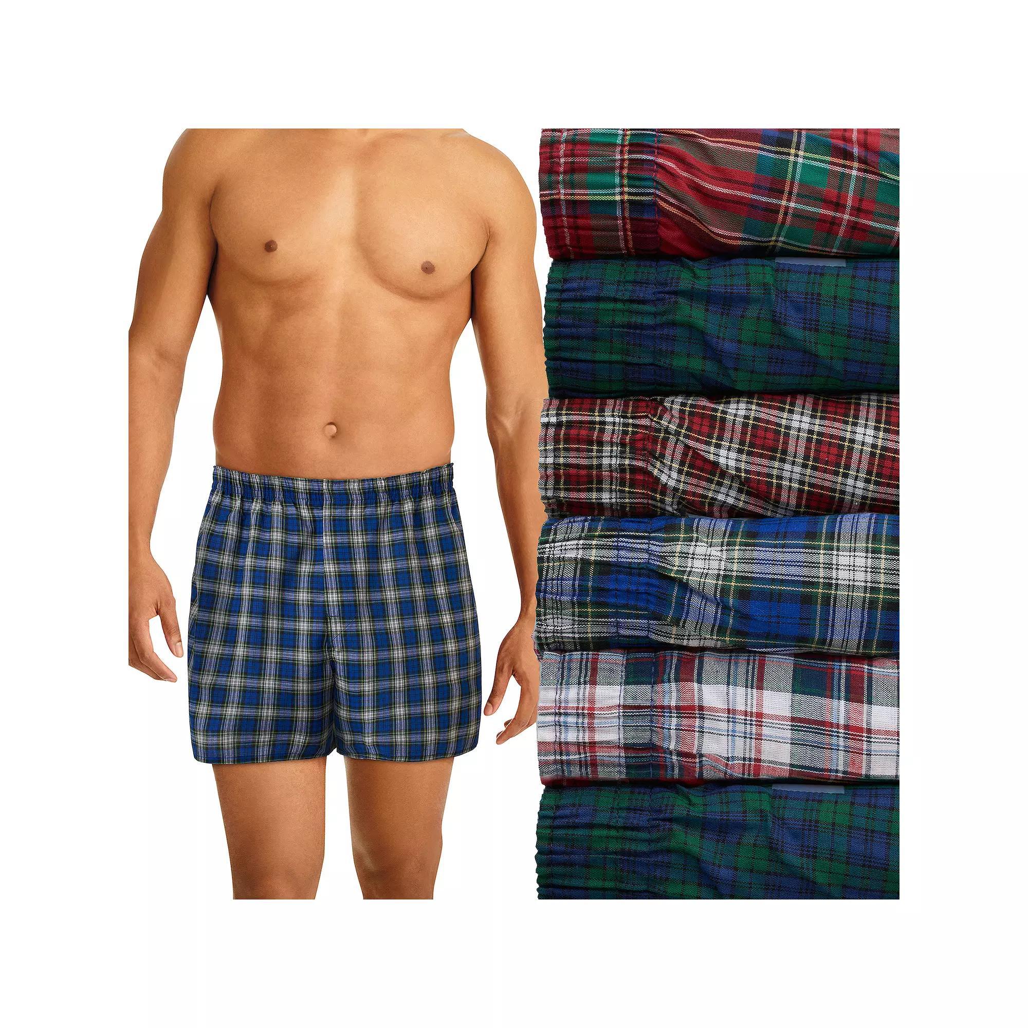 Hanes Ultimate 5+1 Bonus Pack Men's Woven Boxer Underwear, Size: Medium, Red Green Plaid Product Image