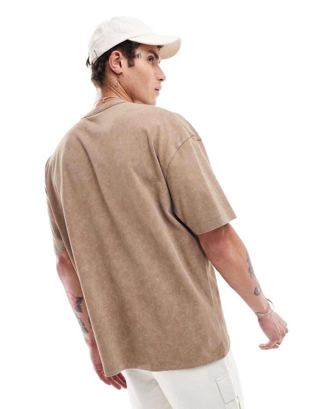 ASOS DESIGN oversized t-shirt in heavyweight 220gsm washed brown with front print Product Image