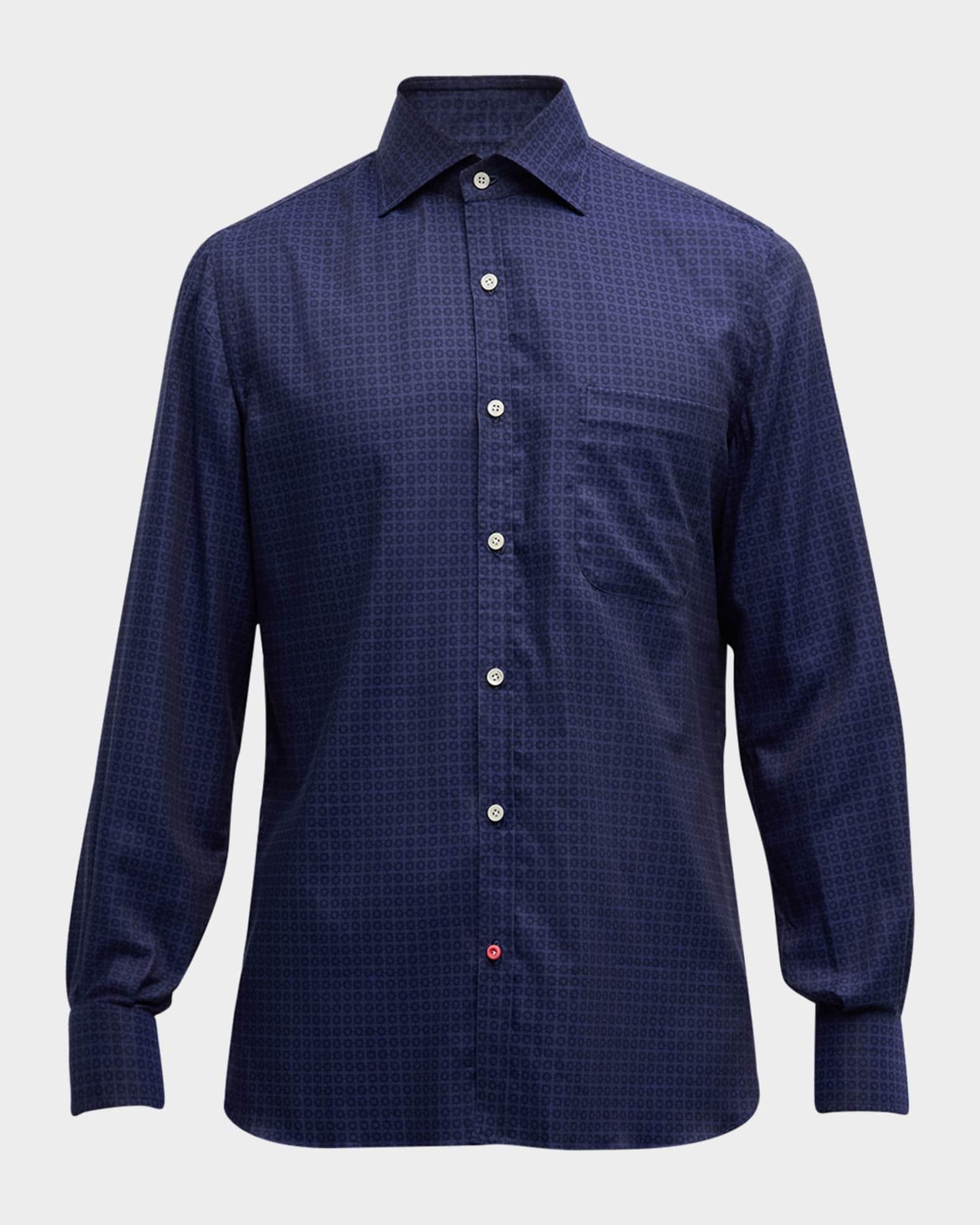 Men's Tonal Geometric Cotton Sport Shirt Product Image