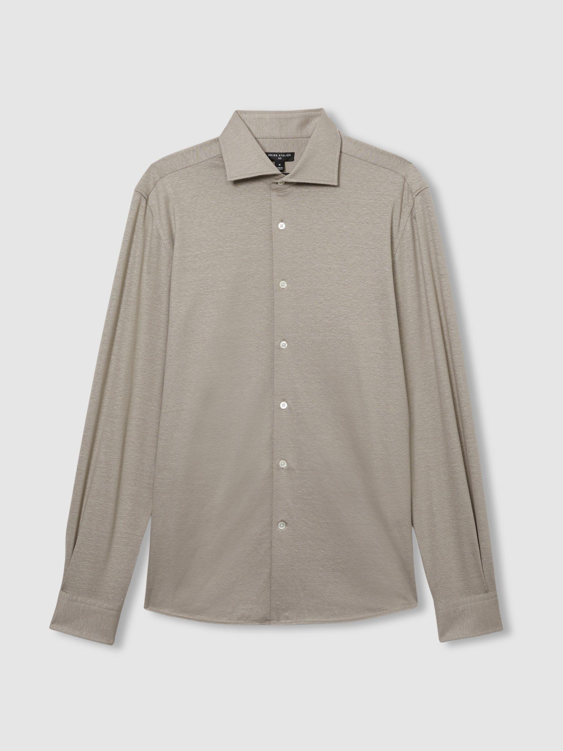 Atelier Linen-Blend-Jersey Shirt in Grey Melange Product Image