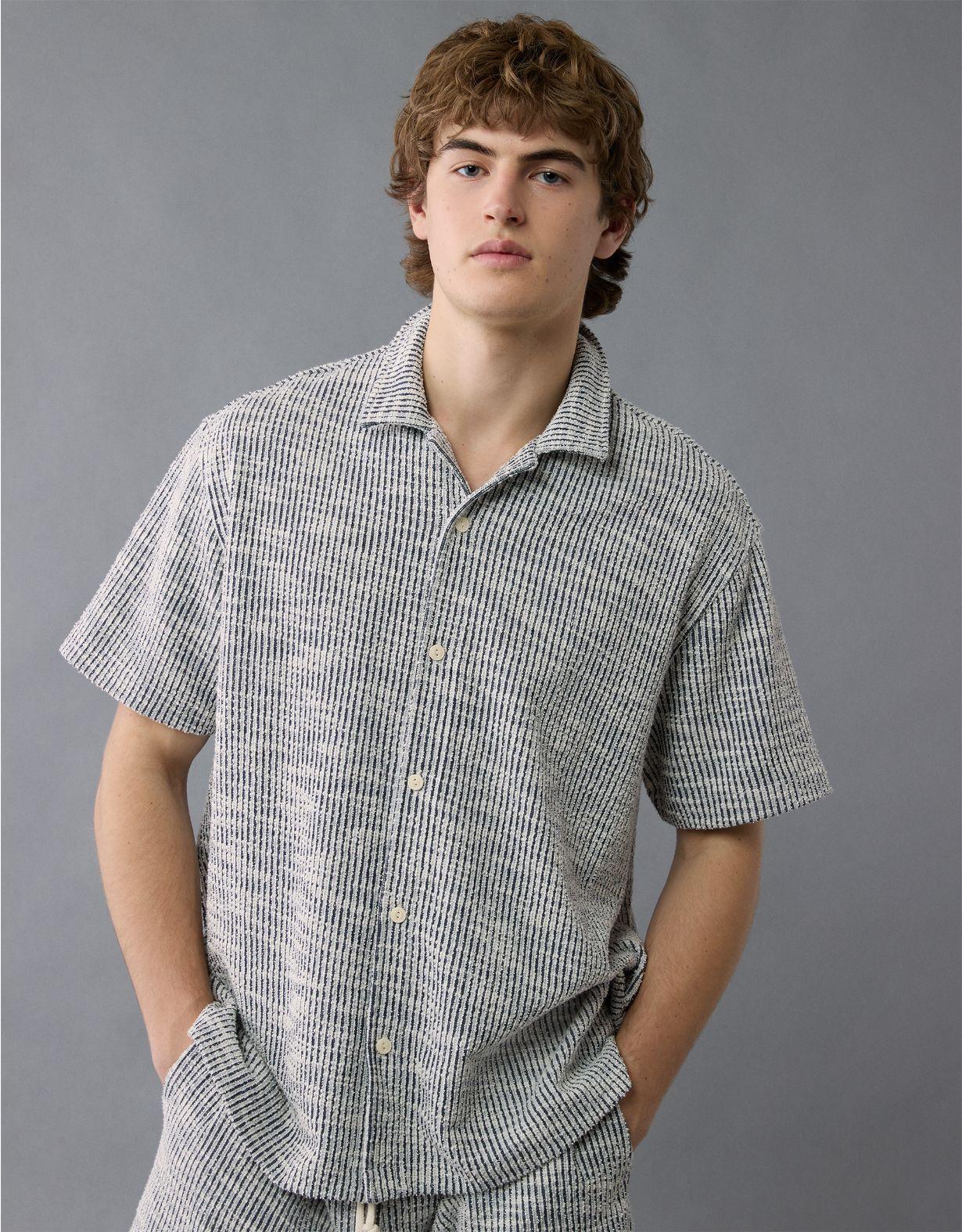 AE Textured Button-Up Camp Shirt Product Image