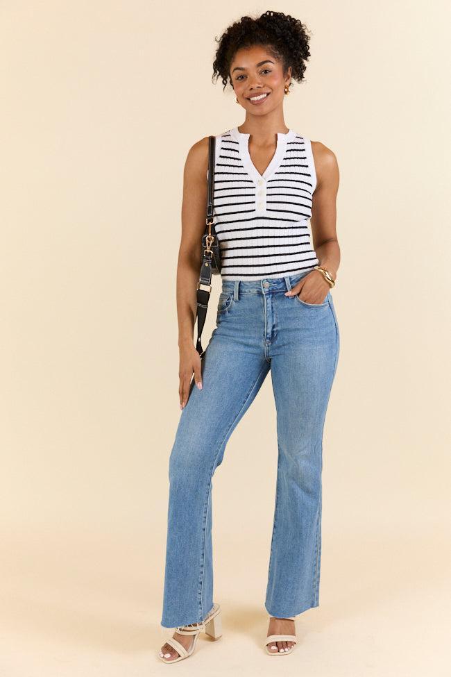 Read Between The Lines Ivory and Black Striped Henley Tank Product Image
