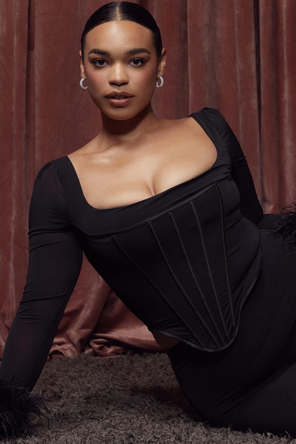 Stella  black mesh trimmed corset - sale Product Image