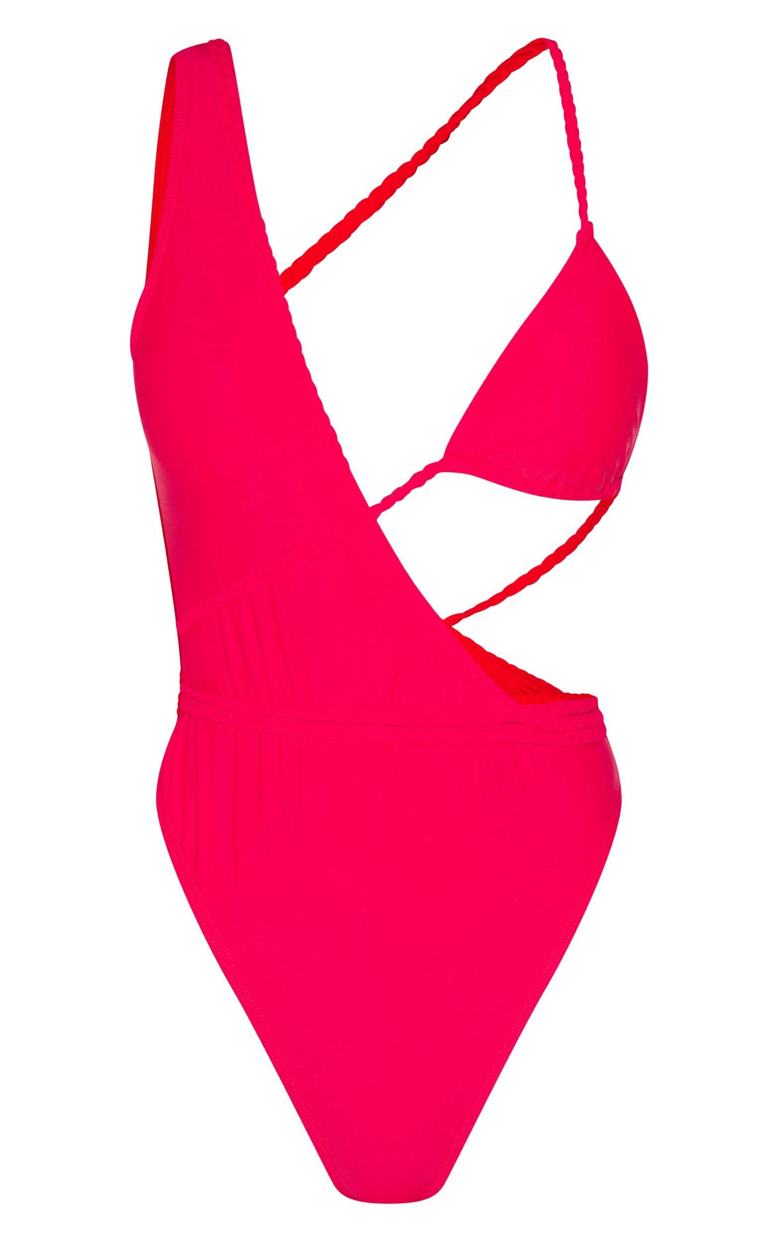 Red Plait Detail Asymmetric Swimsuit Product Image