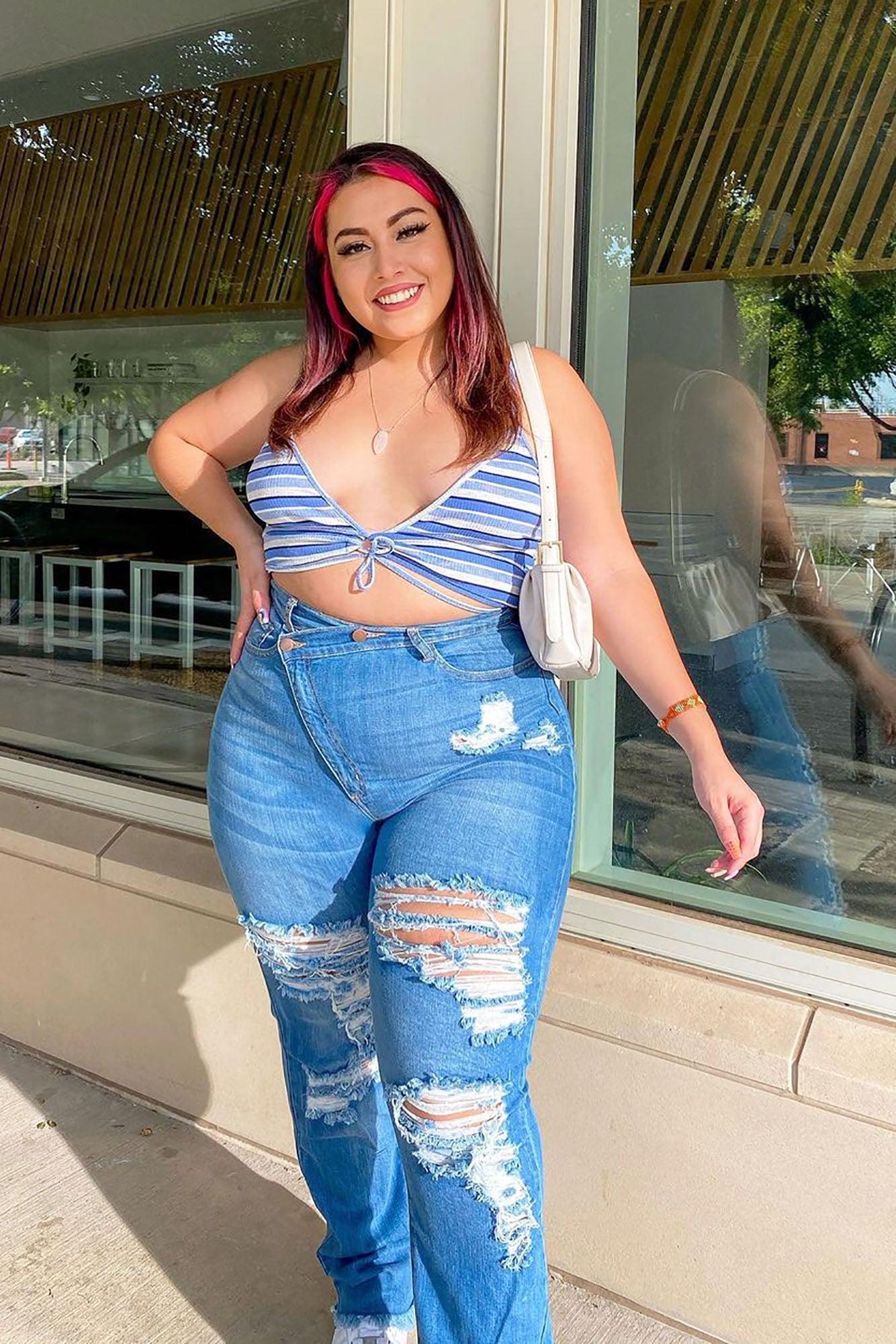 Don't Get Crossed Over Slouch Fit Jeans - Medium Blue Wash Product Image
