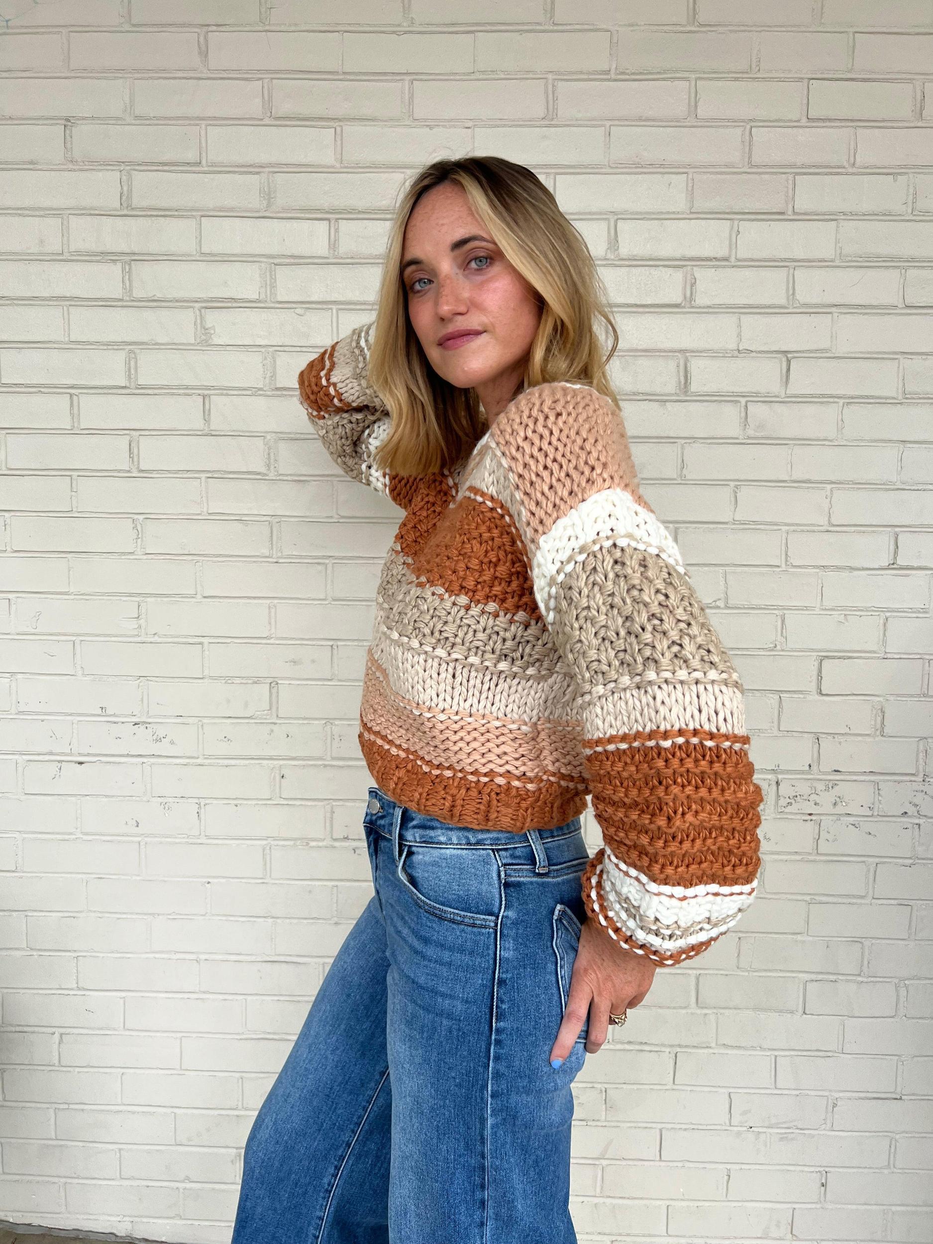 Butter Pecan Striped Cropped Sweater Product Image