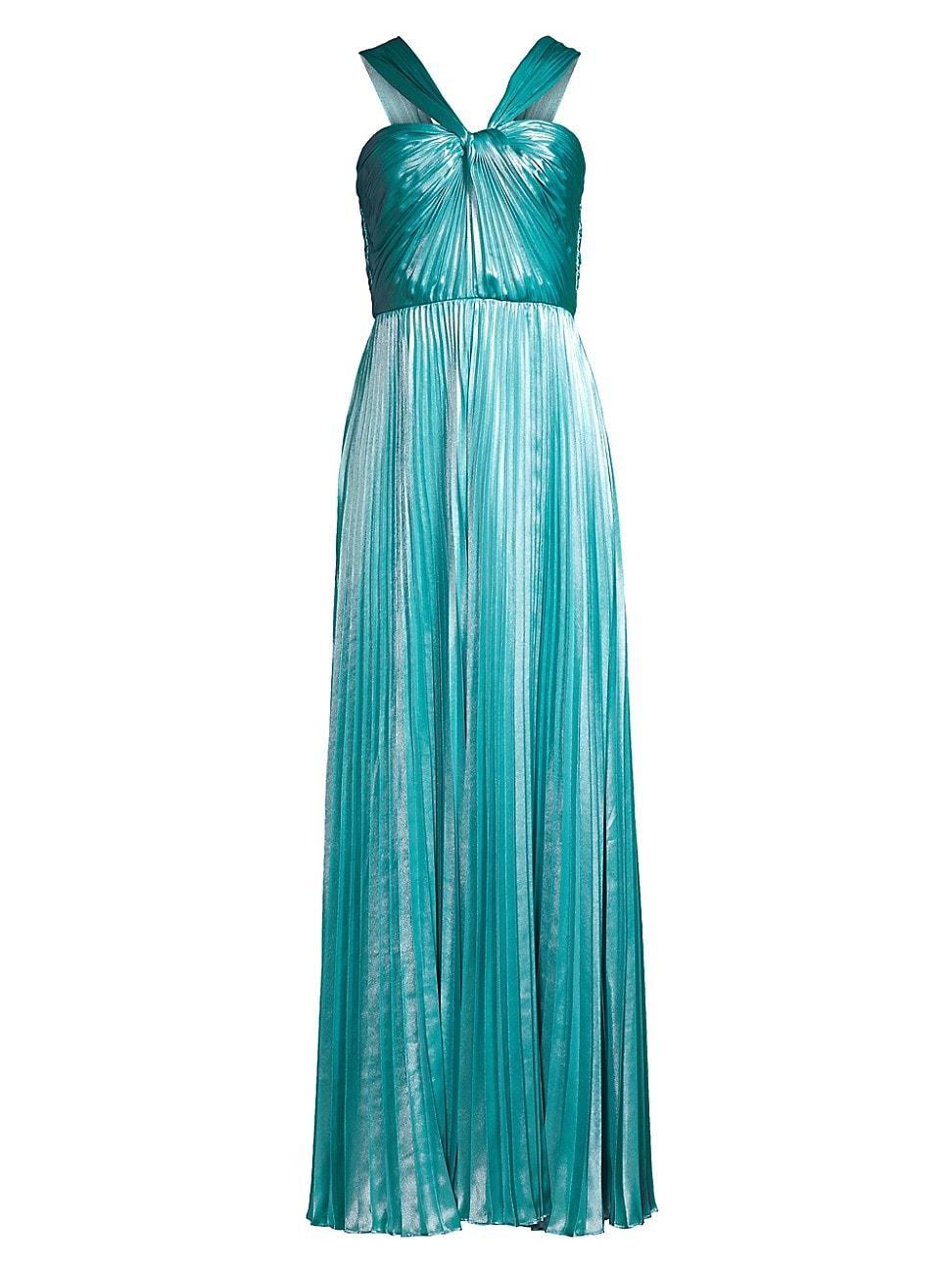 Zoe Pleated Metallic Halter Gown Product Image