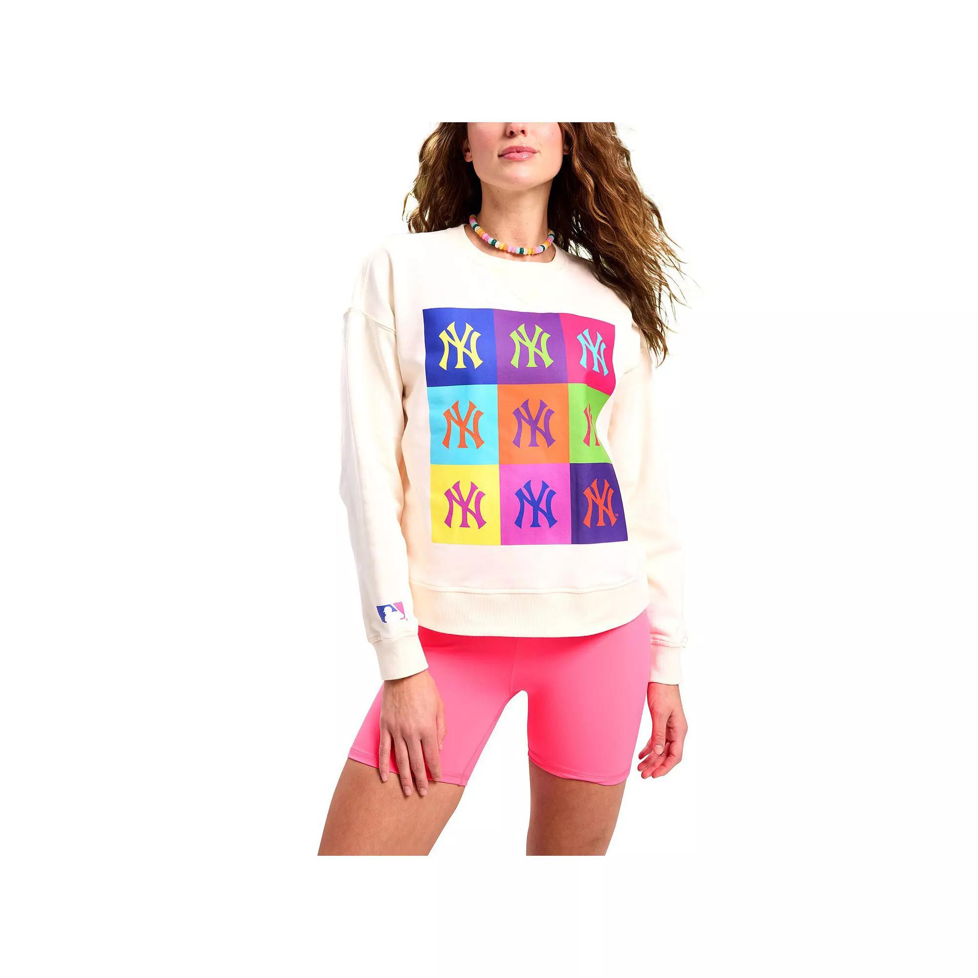 Women's Terez Cream New York Yankees Classic Oversized Pullover Sweatshirt, Size: XS, Beige Product Image