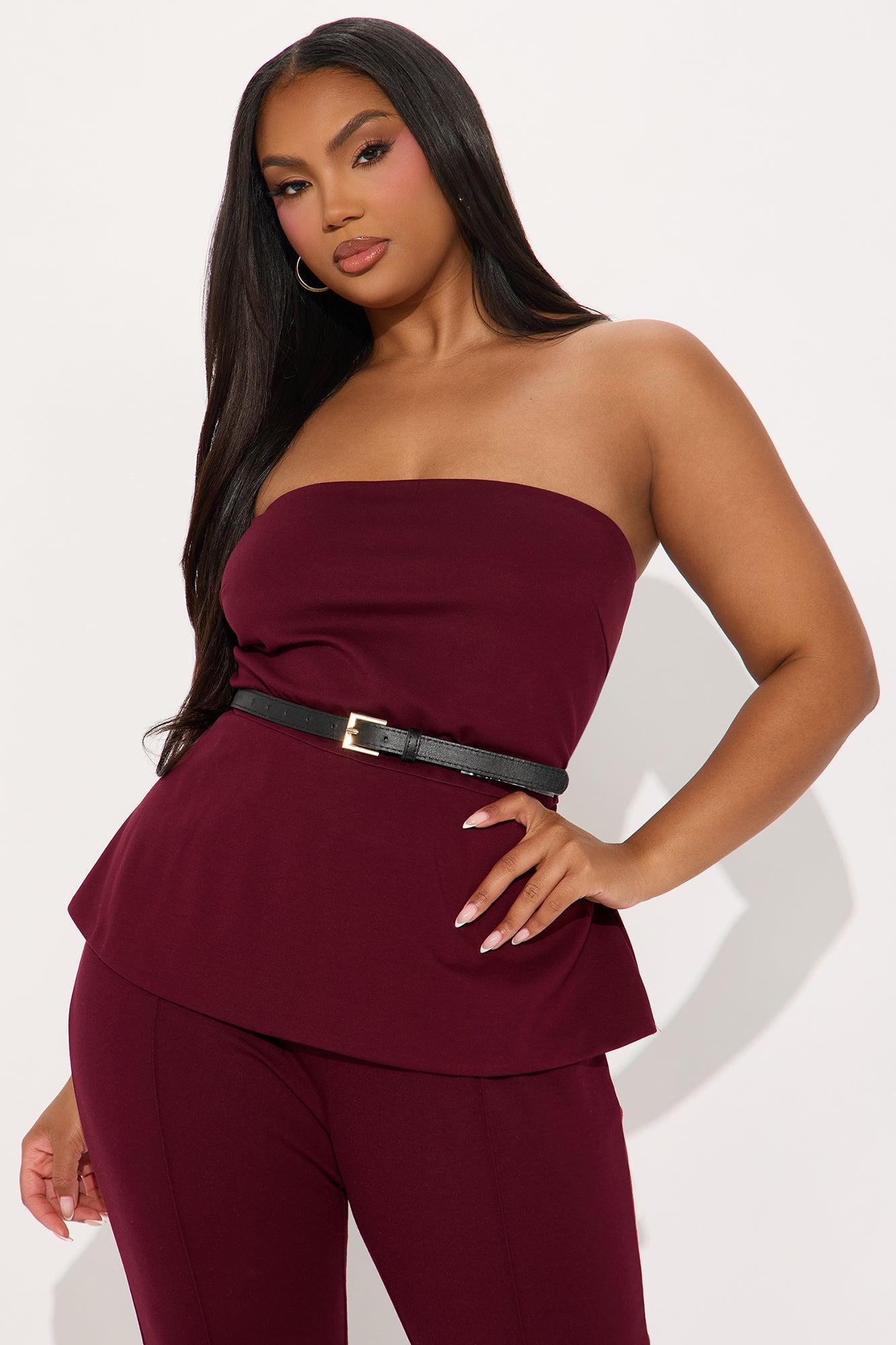 Olivia Ponte Belted Pant Set - Wine Product Image