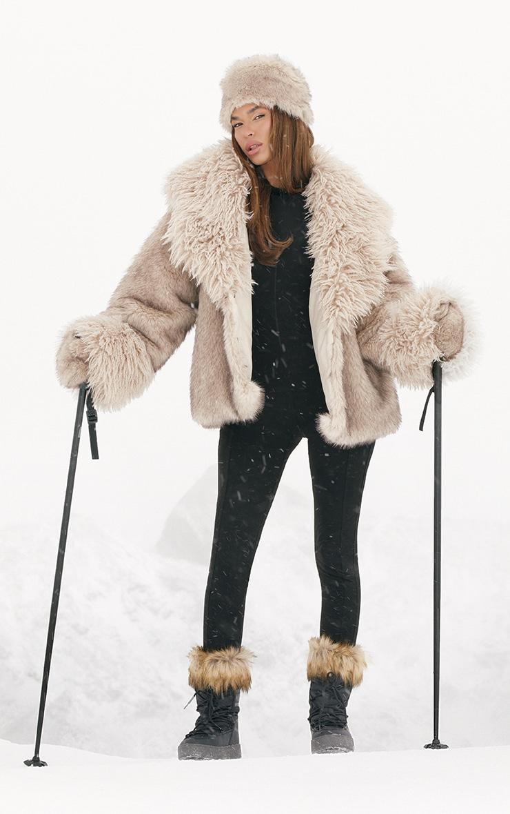 Brown Faux Fur Exaggerated Collar Coat Product Image